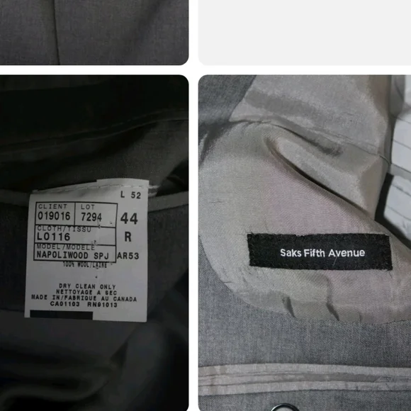 SAKS FIFTH AVENUE MENS WOOL BLAZER suit jacket LIGHT GRAY SIZE 44 two button - Picture 5 of 5